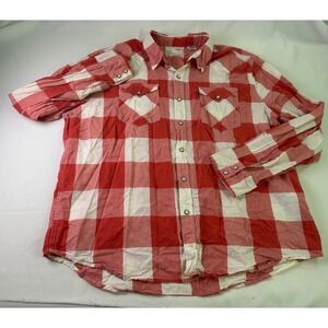 Levi's Pearl Snap Red White Buffalo Plaid Western Shirt‎ 2XL Cotton Linen Blend